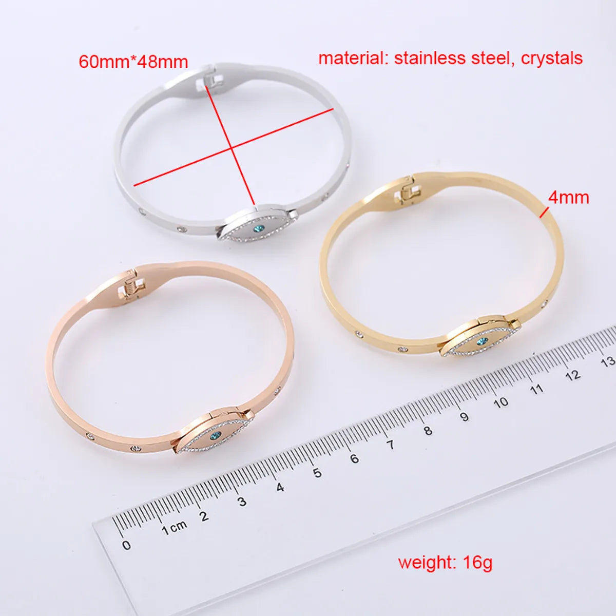 304 Stainless Steel 18K Gold Plated Rose Gold Plated Casual Elegant Plating Inlay Eye Rhinestones Bangle