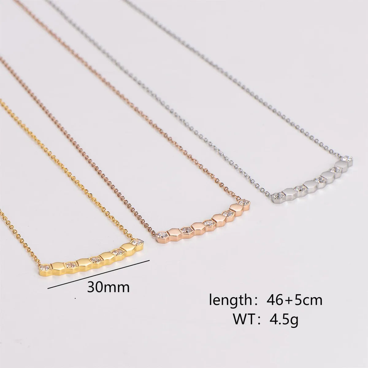 304 Stainless Steel 18K Gold Plated Rose Gold Plated Casual Inlay Hexagon Zircon Necklace