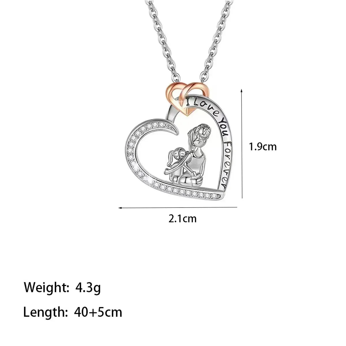 Wholesale Jewelry Casual MAMA Simple Style Human 304 Stainless Steel Artificial Rhinestones 18K Gold Plated Rose Gold Plated Plating Inlay Pendant Necklace