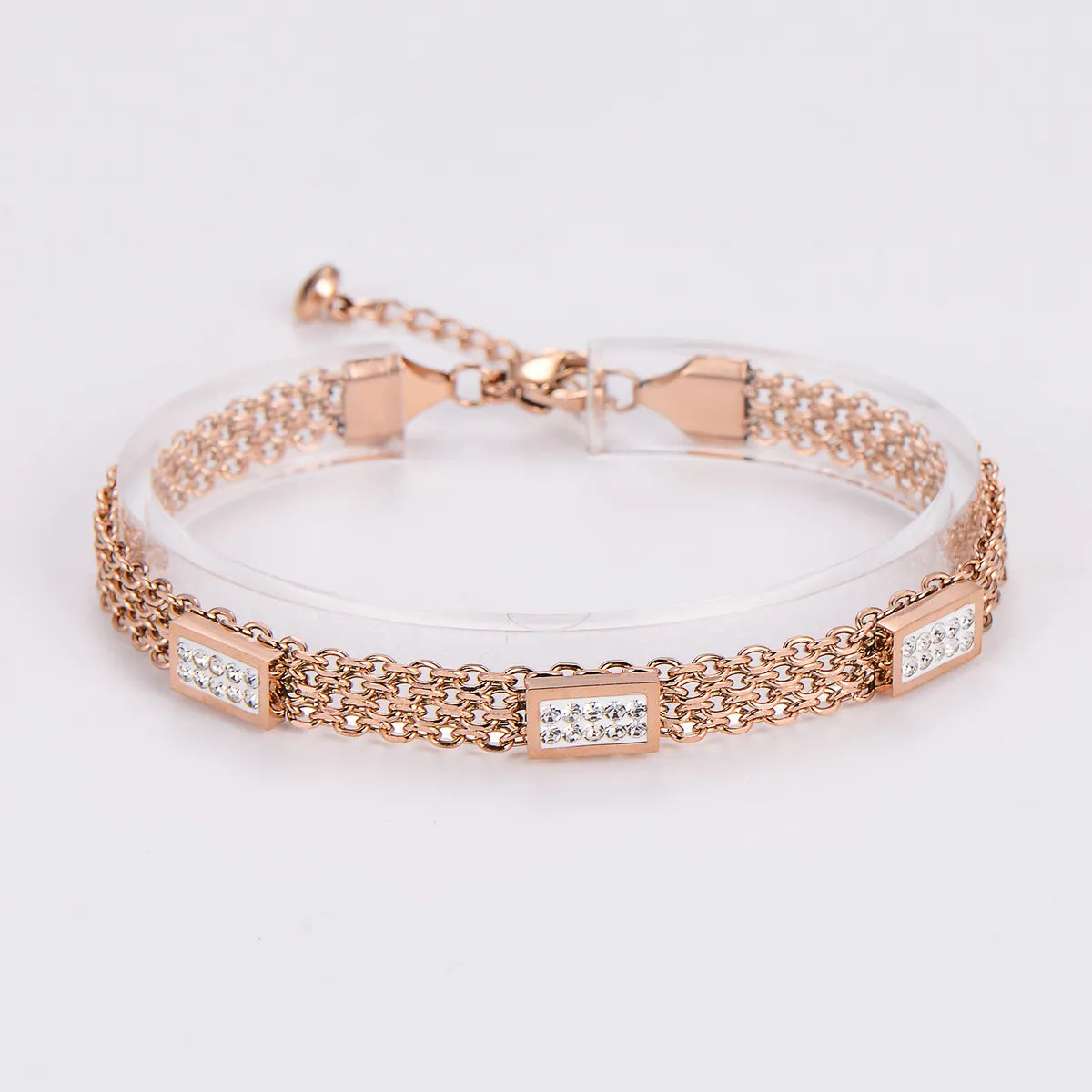 Cute Shiny Solid Color 304 Stainless Steel 18K Gold Plated Rose Gold Plated Rhinestones Bracelets In Bulk