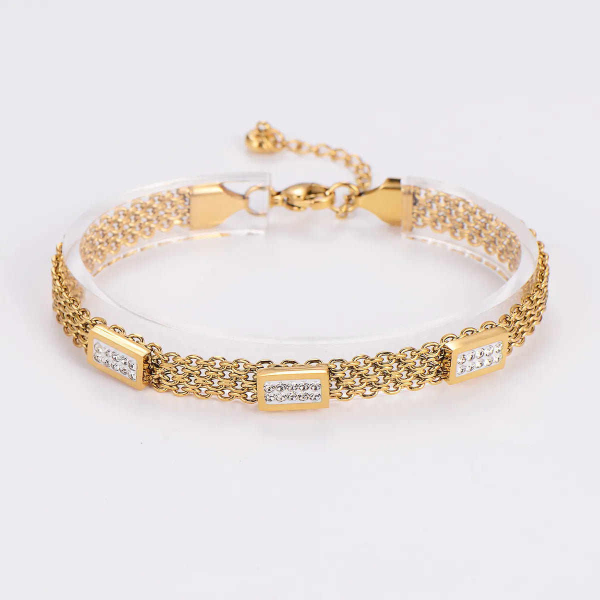 Cute Shiny Solid Color 304 Stainless Steel 18K Gold Plated Rose Gold Plated Rhinestones Bracelets In Bulk