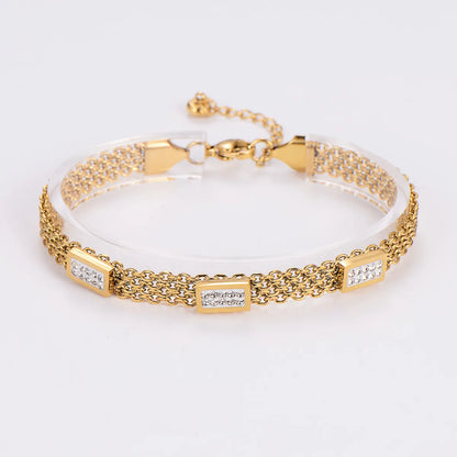 Cute Shiny Solid Color 304 Stainless Steel 18K Gold Plated Rose Gold Plated Rhinestones Bracelets In Bulk