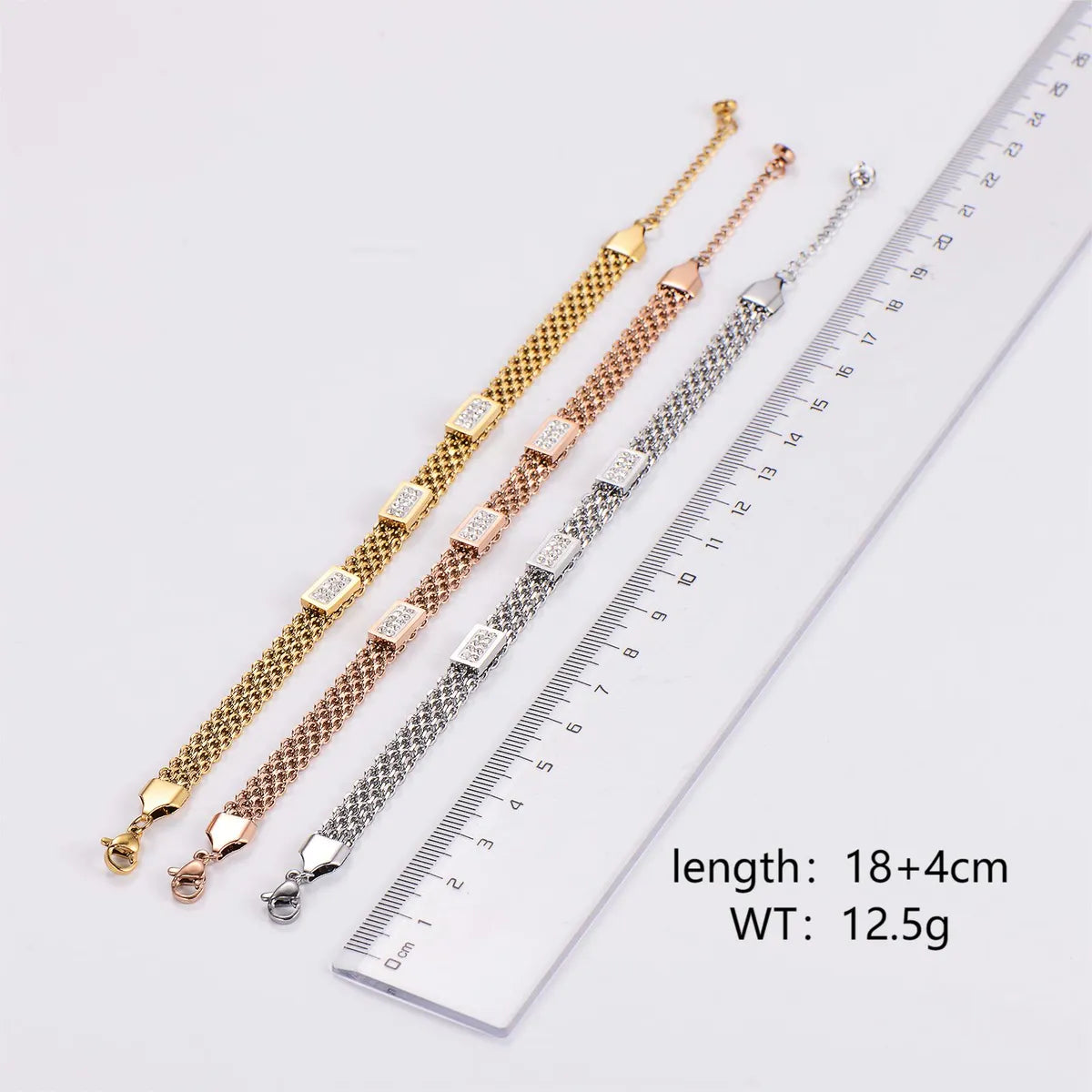 Cute Shiny Solid Color 304 Stainless Steel 18K Gold Plated Rose Gold Plated Rhinestones Bracelets In Bulk