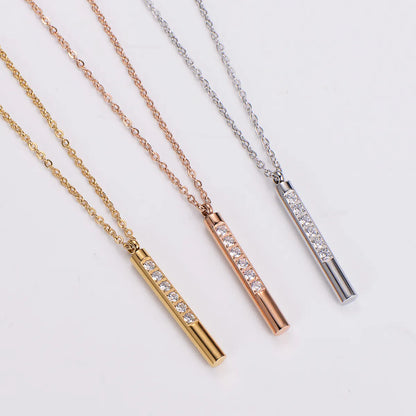 304 Stainless Steel 18K Gold Plated Rose Gold Plated Shiny Plating Inlay Solid Color Rhinestones Pendant Necklace