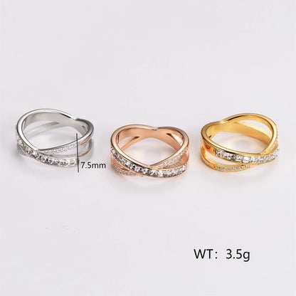 304 Stainless Steel 18K Gold Plated Rose Gold Plated Simple Style Classic Style Plating Inlay Solid Color Rhinestones Zircon Rings