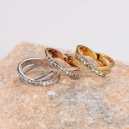 304 Stainless Steel 18K Gold Plated Rose Gold Plated Simple Style Classic Style Plating Inlay Solid Color Rhinestones Zircon Rings