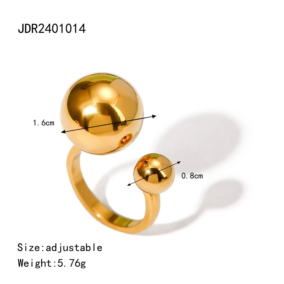 Wholesale Jewelry Simple Style Classic Style Ball 304 Stainless Steel 18K Gold Plated Asymmetrical Rings