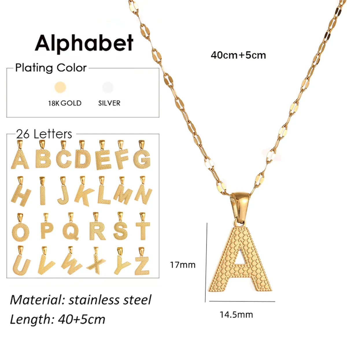 304 Stainless Steel 18K Gold Plated Simple Style Classic Style Commute Letter Pendant Necklace