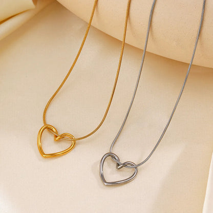 304 Stainless Steel 18K Gold Plated Simple Style Classic Style Commute Plating Heart Shape 304 Stainless Steel Pendant Necklace