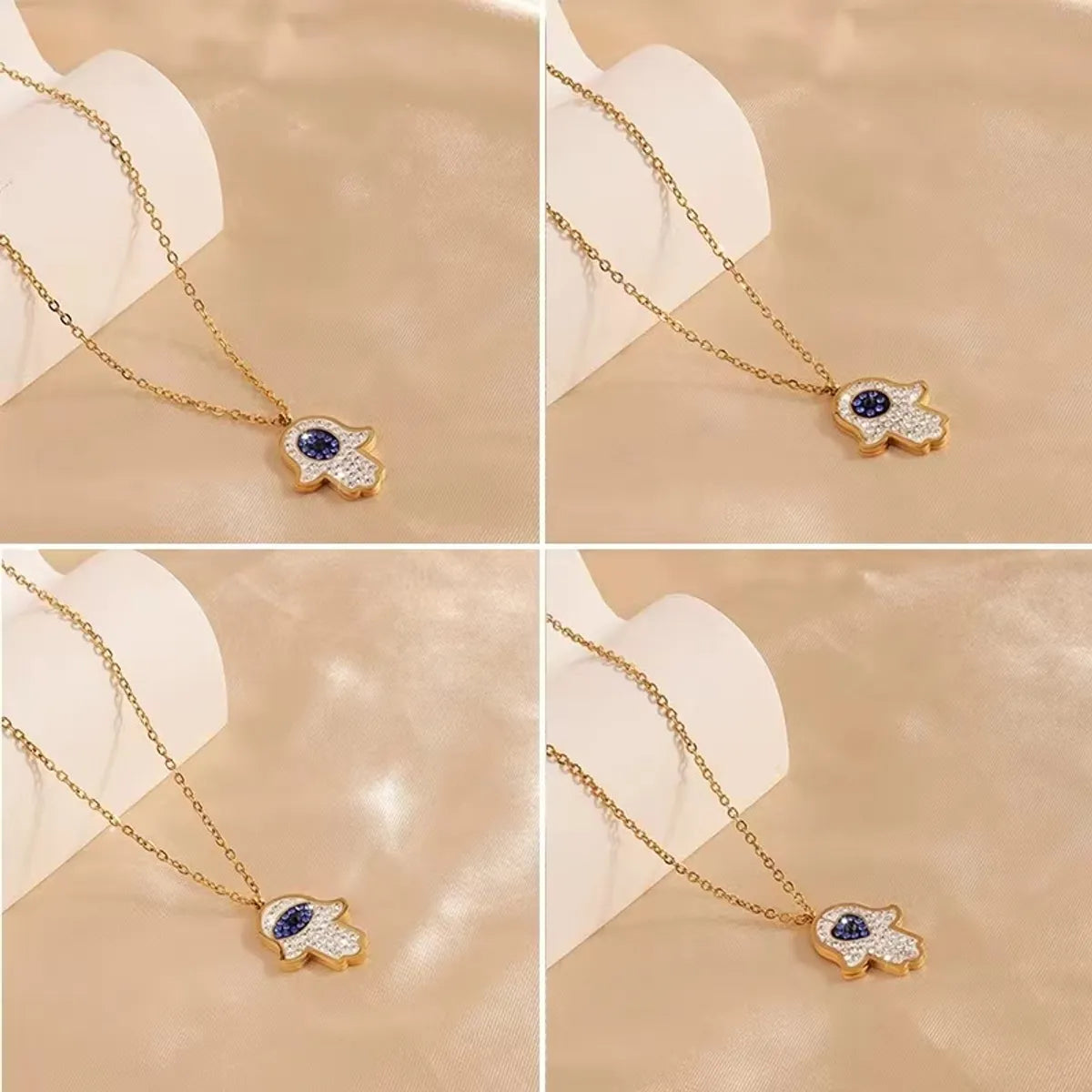 304 Stainless Steel 18K Gold Plated Simple Style Classic Style Diamond Palm Heart Shape Rhinestones Pendant Necklace