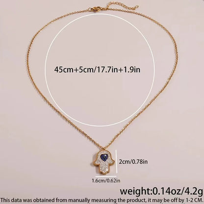 304 Stainless Steel 18K Gold Plated Simple Style Classic Style Diamond Palm Heart Shape Rhinestones Pendant Necklace