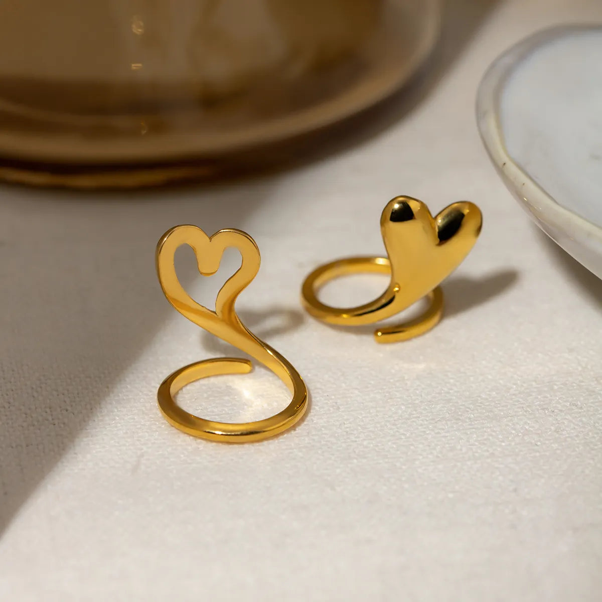 Wholesale Jewelry Simple Style Classic Style Heart Shape 304 Stainless Steel 18K Gold Plated Hollow Out Rings