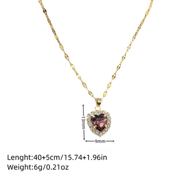 Copper K Gold Plated Simple Style Classic Style Inlay Heart Shape Rhinestones Pendant Necklace