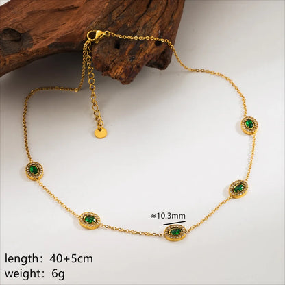 304 Stainless Steel 18K Gold Plated Simple Style Classic Style Inlay Oval Water Droplets Zircon Necklace