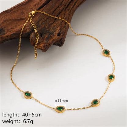 304 Stainless Steel 18K Gold Plated Simple Style Classic Style Inlay Oval Water Droplets Zircon Necklace