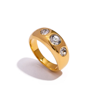 Wholesale Jewelry Simple Style Classic Style Solid Color 304 Stainless Steel Zircon 18K Gold Plated Inlay Rings