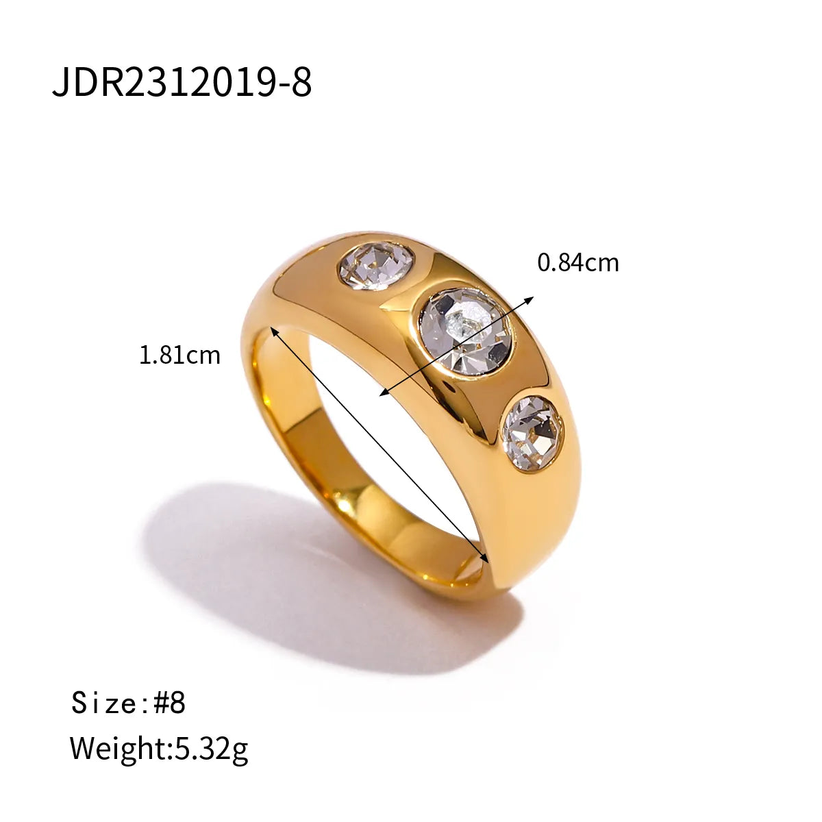 Wholesale Jewelry Simple Style Classic Style Solid Color 304 Stainless Steel Zircon 18K Gold Plated Inlay Rings