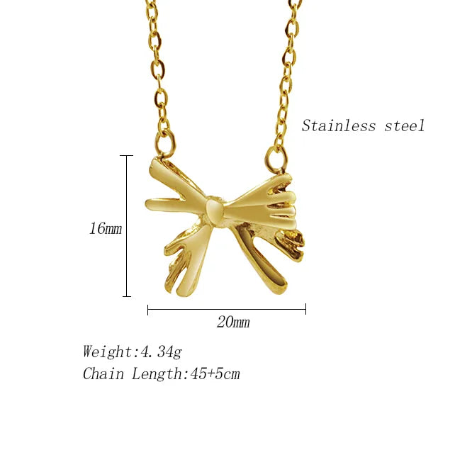 304 Stainless Steel 18K Gold Plated Simple Style Classic Style Plating Bow Knot Pendant Necklace