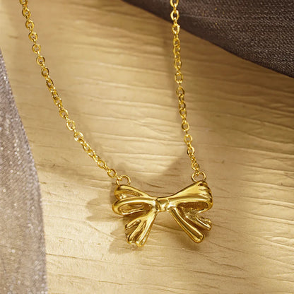 304 Stainless Steel 18K Gold Plated Simple Style Classic Style Plating Bow Knot Pendant Necklace