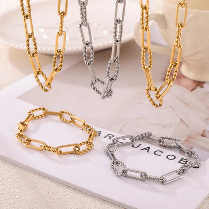 Wholesale Jewelry Simple Style Classic Style Quadrilateral Oval 304 Stainless Steel 18K Gold Plated Plating Chain Bracelets Necklace Jewelry Set