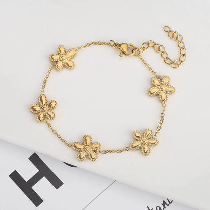 304 Stainless Steel 18K Gold Plated Simple Style Classic Style Plating Flower Jewelry Set