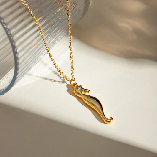 304 Stainless Steel 18K Gold Plated Simple Style Classic Style Plating Hippocampus Pendant Necklace