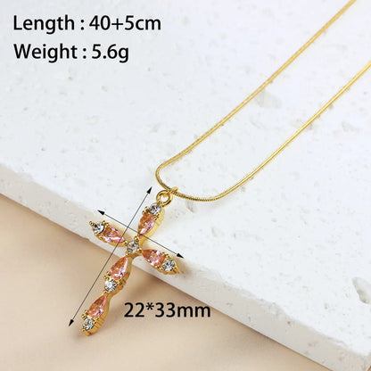 Wholesale Jewelry Simple Style Classic Style Cross 304 Stainless Steel Zircon 18K Gold Plated Plating Inlay Pendant Necklace