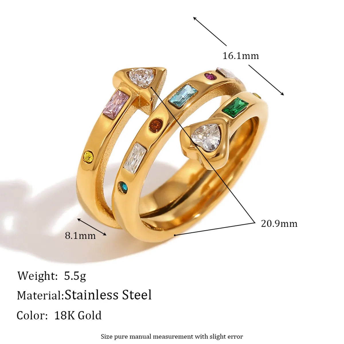 304 Stainless Steel 18K Gold Plated Simple Style Classic Style Plating Inlay Geometric Zircon Open Rings