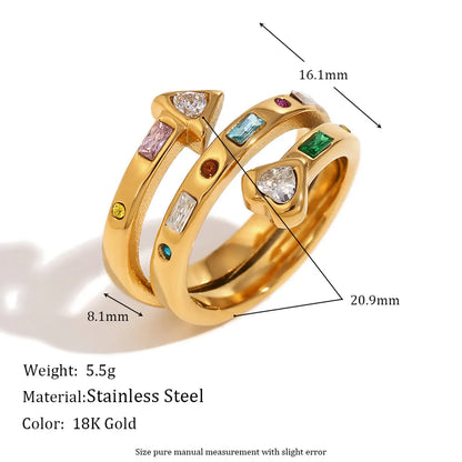 304 Stainless Steel 18K Gold Plated Simple Style Classic Style Plating Inlay Geometric Zircon Open Rings