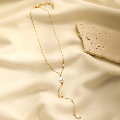 304 Stainless Steel 18K Gold Plated Simple Style Classic Style Plating Inlay Solid Color Artificial Pearls Necklace