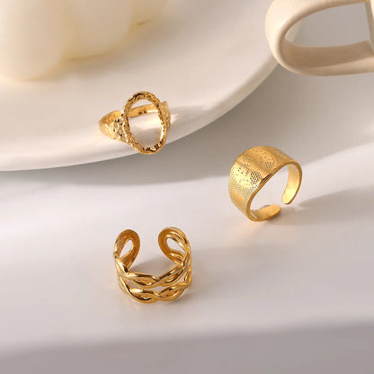 304 Stainless Steel 18K Gold Plated Simple Style Classic Style Plating Letter Life Tree Open Rings