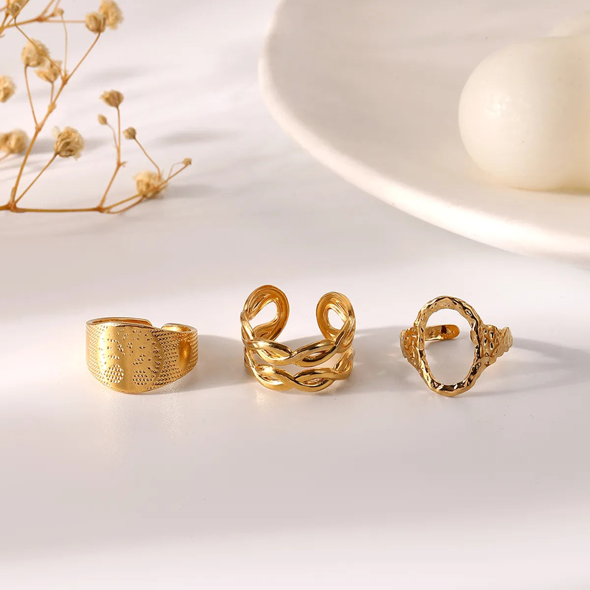 304 Stainless Steel 18K Gold Plated Simple Style Classic Style Plating Letter Life Tree Open Rings