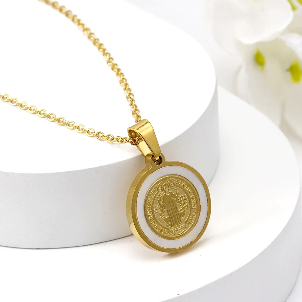 Wholesale Jewelry Simple Style Classic Style Portrait Round 304 Stainless Steel Shell 18K Gold Plated Pendant Necklace