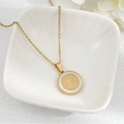 Wholesale Jewelry Simple Style Classic Style Portrait Round 304 Stainless Steel Shell 18K Gold Plated Pendant Necklace