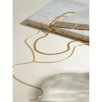 304 Stainless Steel 18K Gold Plated Simple Style Classic Style Solid Color Double Layer Necklaces