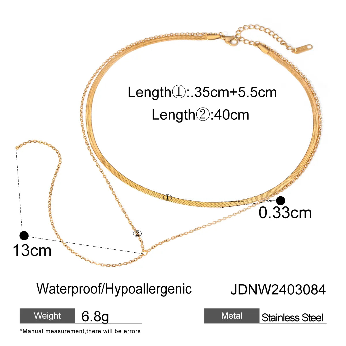 304 Stainless Steel 18K Gold Plated Simple Style Classic Style Solid Color Double Layer Necklaces