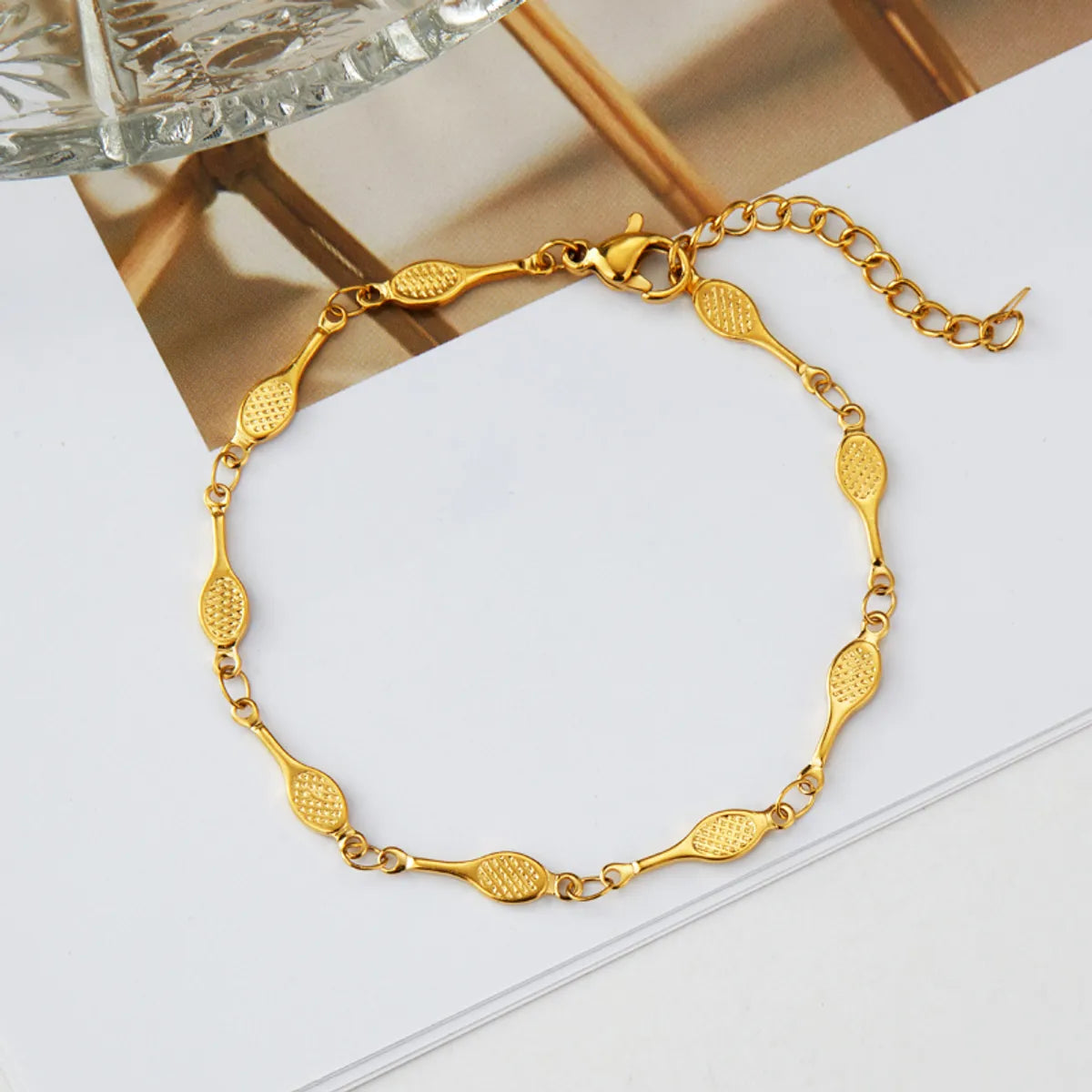 304 Stainless Steel 18K Gold Plated Simple Style Commute Indentation Tennis Racket Badminton Racket Bracelets Necklace