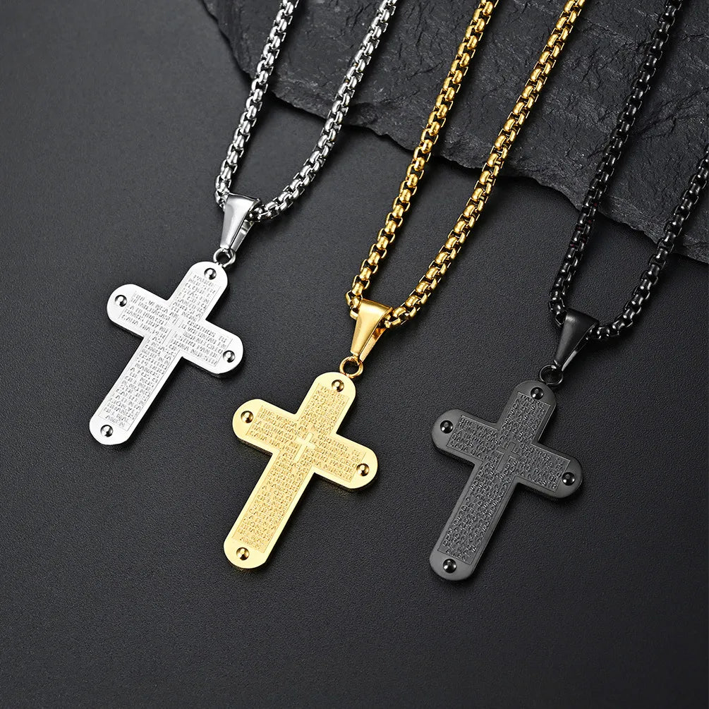 304 Stainless Steel 18K Gold Plated Simple Style Cross Rhinestones Pendant Necklace