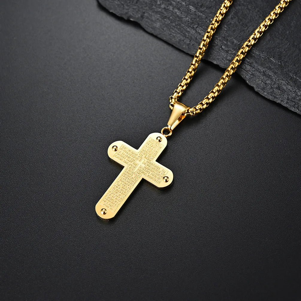 304 Stainless Steel 18K Gold Plated Simple Style Cross Rhinestones Pendant Necklace