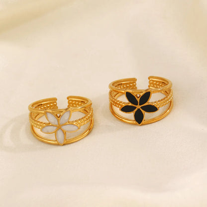 304 Stainless Steel 18K Gold Plated Simple Style Enamel Flower Open Rings