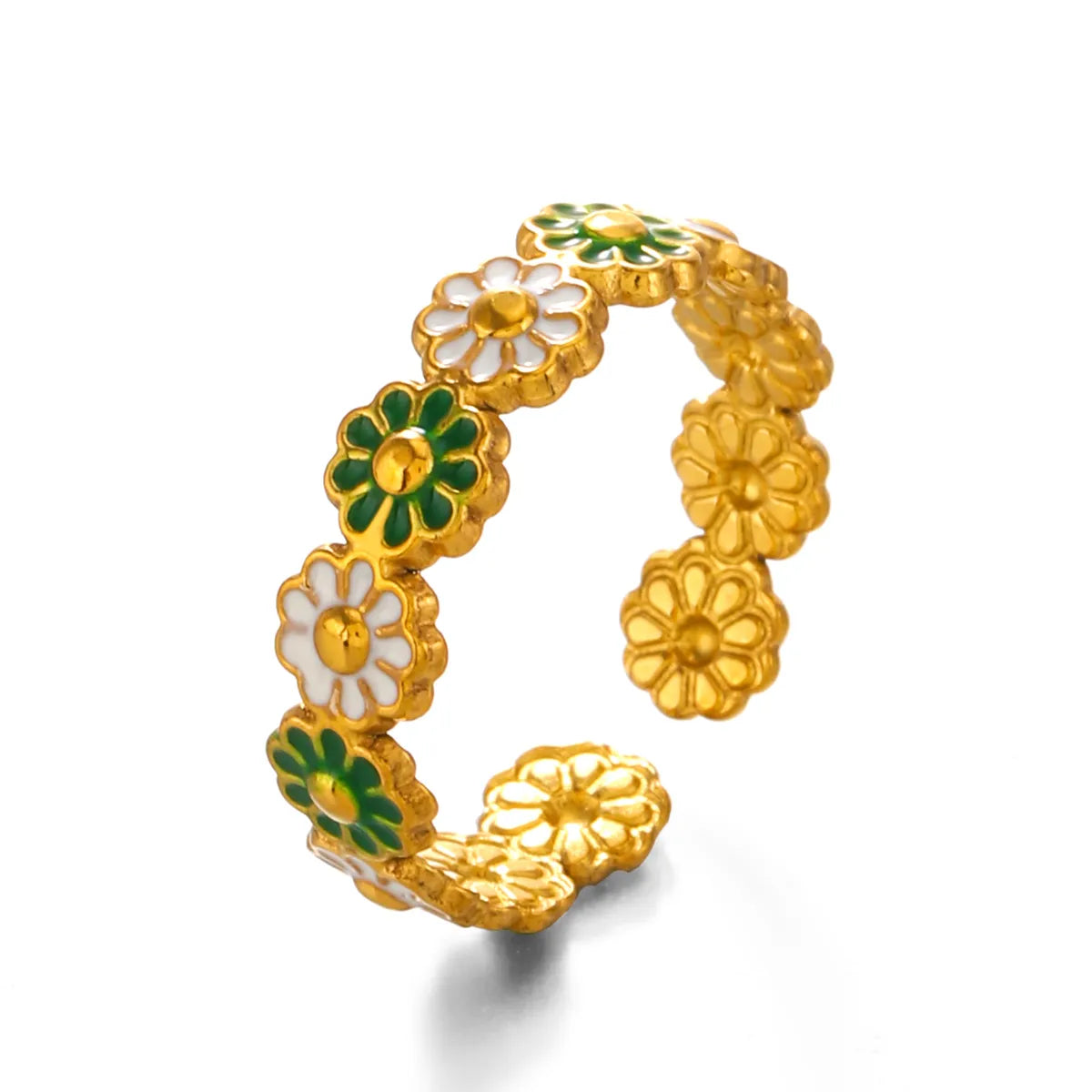 304 Stainless Steel 18K Gold Plated Simple Style Enamel Flower Open Rings