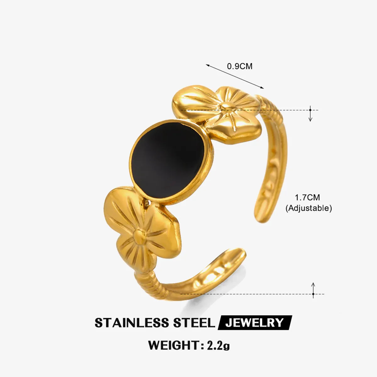 304 Stainless Steel 18K Gold Plated Simple Style Enamel Flower Open Rings