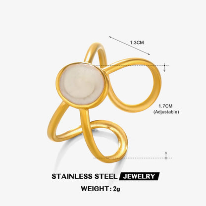 304 Stainless Steel 18K Gold Plated Simple Style Enamel Round Square Open Rings