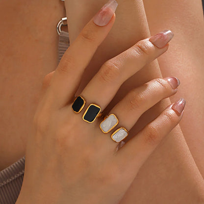 304 Stainless Steel 18K Gold Plated Simple Style Enamel Round Square Open Rings