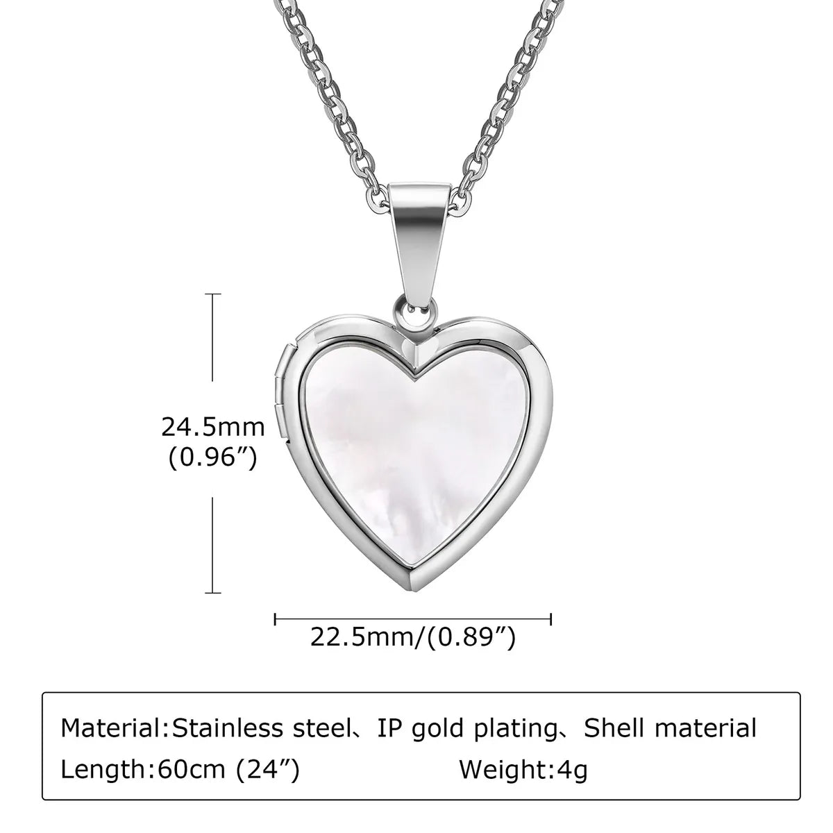 304 Stainless Steel 18K Gold Plated Simple Style Inlay Heart Shape Shell Necklace Pendant