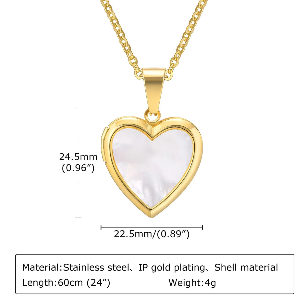 304 Stainless Steel 18K Gold Plated Simple Style Inlay Heart Shape Shell Necklace Pendant