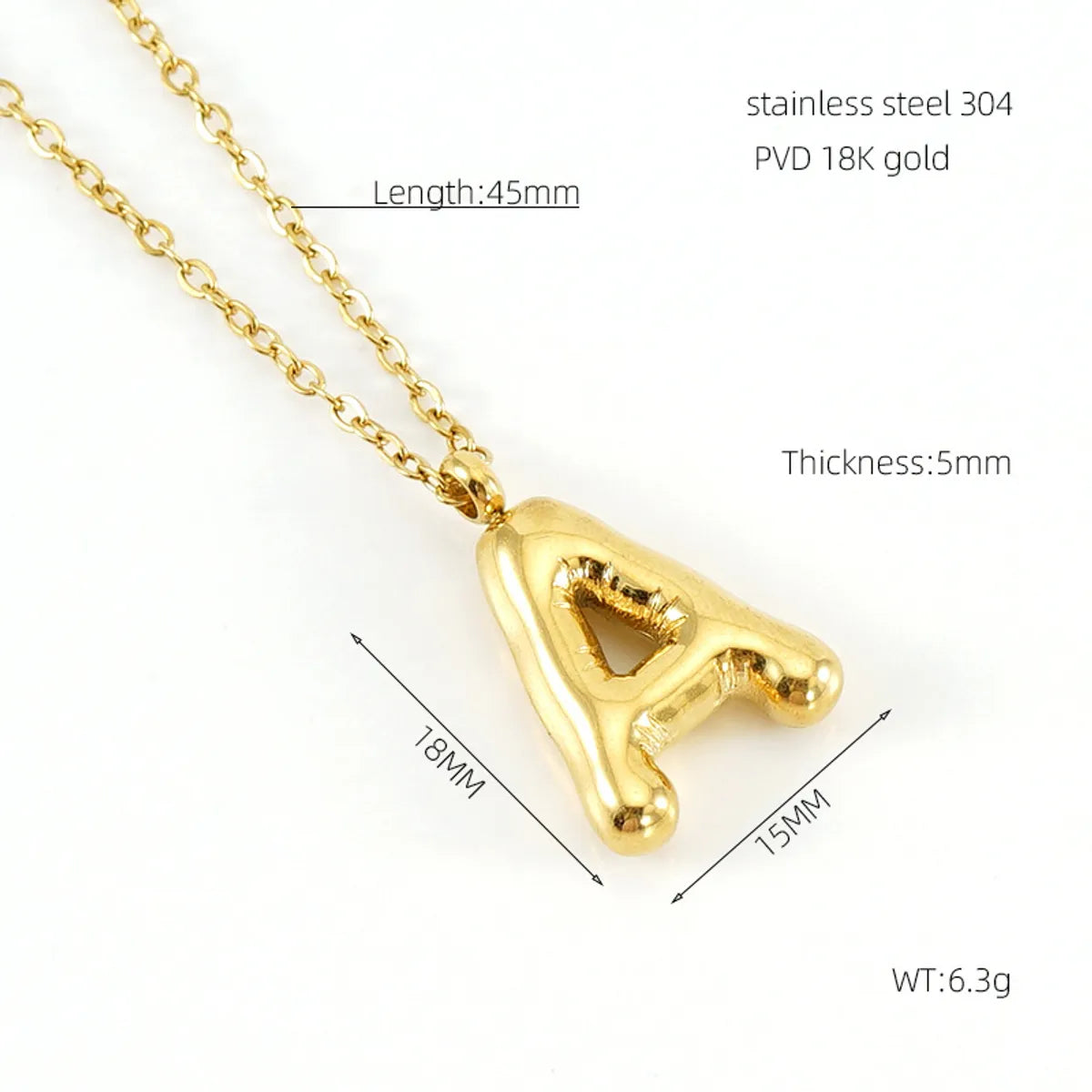 304 Stainless Steel 18K Gold Plated Simple Style Letter Pendant Necklace