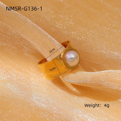 304 Stainless Steel 18K Gold Plated Simple Style Plating Heart Shape Pearl Rings