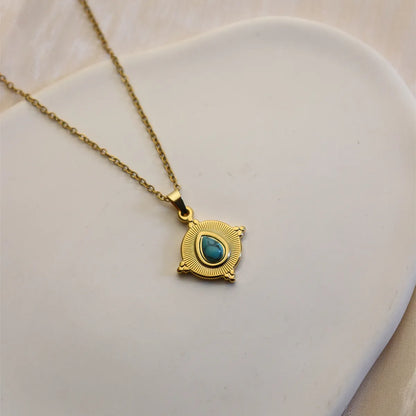 304 Stainless Steel 18K Gold Plated Simple Style Plating Inlay Sun Water Droplets Eye Natural Stone Pendant Necklace