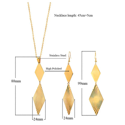 304 Stainless Steel 18K Gold Plated Simple Style Plating Rhombus Earrings Necklace